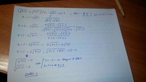Найдите сумму корней уравнения (√x+3+√x+1)(x-2√x+1+3)=4