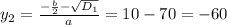 y_2= \frac{ -\frac{b}{2} - \sqrt{D_1} }{a} =10-70=-60