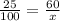 \frac{25}{100} = \frac{60}{x}