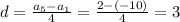 d= \frac{a_5-a_1}{4} = \frac{2-(-10)}{4}=3