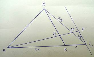 Втреугольнике авс точка к лежит на стороне ас и делит её в отношении ск : ка = 1 : 3; точка м лежит