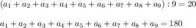 (a_1+a_2+a_3+a_4+a_5+a_6+a_7+a_8+a_9):9=20\\\\a_1+a_2+a_3+a_4+a_5+a_6+a_7+a_8+a_9=180