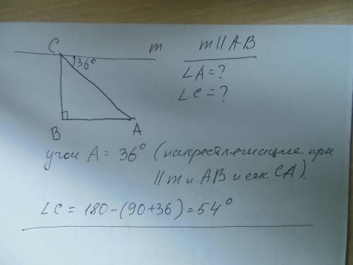 Втреугольнике abc угол в=90 градусам через вершину с проведена прямая которая паралельно стороне ав