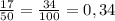 \frac{17}{50} = \frac{34}{100} = 0,34