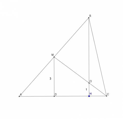 Втреугольнике авс высота вн, равная 6, и медиана см, равная 5, пересекаются в точке о. расстояние от