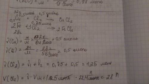 Какой объём хлора (л,н.у) потребуется для полного хлорирования смеси, состоящей из 32 г меди и 28 г