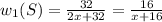 w_1(S)= \frac{32}{2x+32}= \frac{16}{x+16}