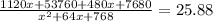 \frac{1120x+53760+480x+7680}{x^2+64x+768}=25.88