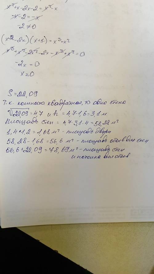 Площадь квадратной комнаты 22.09 м2,высота потолка меньше ширины на 1.6м.дверь 1.4м на 1.2м.сколько