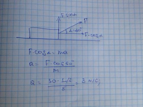 Тело массой 5кг передвигают вдоль гладкой горизонтальной поверхности, действуя на него силой 30 н, п