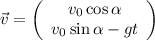 \vec v= \left(\begin{array}{ccc}v_0\cos\alpha\\v_0\sin\alpha-gt\end{array}\right)