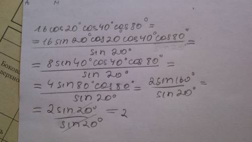 1)16cos20°cos40°cos80°= 2)2^log4 81=