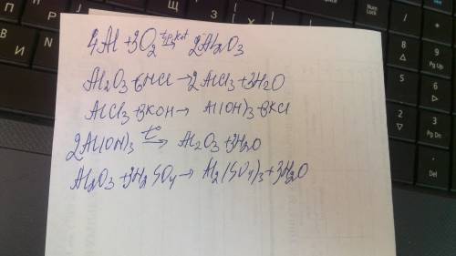 Напишіть рівняння,як здійснити такі перетворення: al> al2o3> alcl3> al(oh)3> al2o3> a