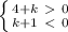\left \{ {{ 4 + k \ \textgreater \ 0} \atop {k + 1 \ \textless \ 0}} \right.