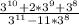 \frac{ 3^{10} + 2*3^{9}+ 3^{8} }{ 3^{11}-11* 3^{8} }