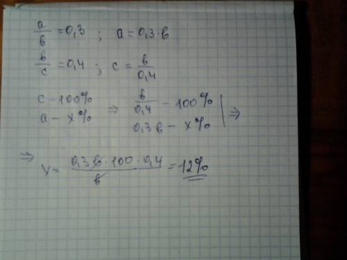 Отношение чисел а и б равно 0,3, а отношение чисел б и с равно 0,4. сколько процентов составляет чис