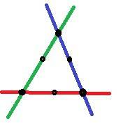 Постройте по парно пересекающиеся три прямые.отметьте шесть точек так,чтобы на каждой прямой находил