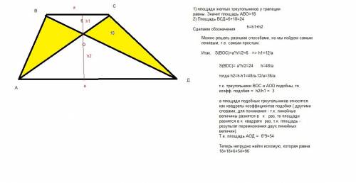 Сподробными объяснениями. диагонали трапеции abcd ( ad || bc ) пересекаются в точке о. площади треуг