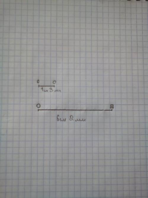 Постройте отрезок со 1см3мм,од6см2мм