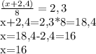 \frac{(x+2,4)}{8} =2,3&#10;&#10;x+2,4=2,3*8=18,4&#10;&#10;x=18,4-2,4=16&#10;&#10;x=16