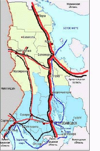 Найти транспортную магистраль кольско-карельского подрайона.