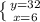 \left \{ {{y=32} \atop {x=6}} \right.