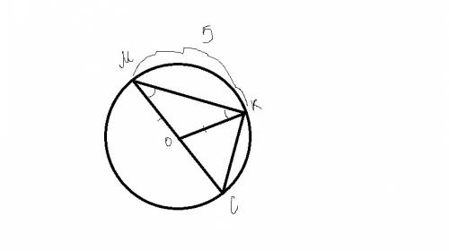 Точки м и к делят окружность на дуги, градусные меры которых пропорциональны числам 5 и 7. через точ