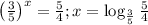 \left(\frac{3}{5}\right)^x= \frac{5}{4}; x=\log_{ \frac{3}{5} } \frac{5}{4}