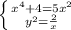 \left \{ {{ x^{4} + 4=5 x^{2} } \atop { y^{2} = \frac{2}{x} }} \right.