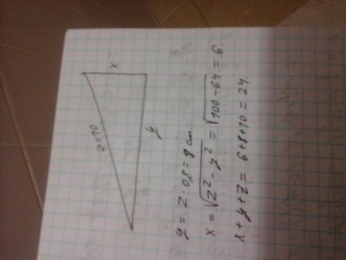 Найдите периметр прямоугольного треугольника если длина одного из катетов. составляет 80 %от длины г