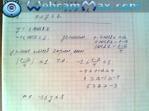 Найдите область значений функции: y=1+sinx y=1-4cos2x