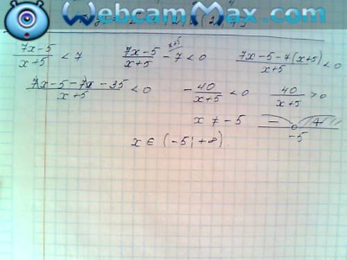 Решите неравенство: 7x-5/x+5< 7