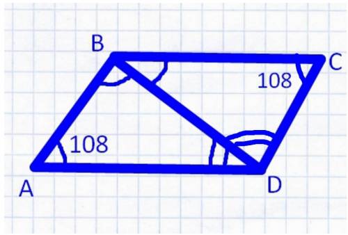 Вчетырёхугольнике abcd диагональ bd образует со сторонами ba и bc равные углы и со сторонами da и dc
