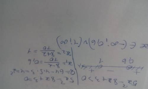 Решите неравенство: 5х^2-8х+3> 0 c метод интервала