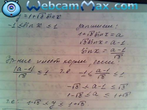 Найдите область значений функции : y=1+3(тройка под корнем) sinx . ! с объяснениями