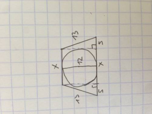 Дана равнобокая трапеция, в которую вписана окружность, а одно основание на 10 см больше другого, бо