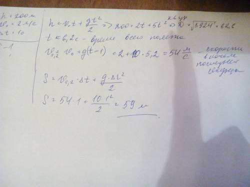 Тело бросили вертикально вниз с высоты 200 метров, со скоростью 2 м/с. найти какое расстояние тело п