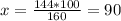 x= \frac{144*100}{160} =90