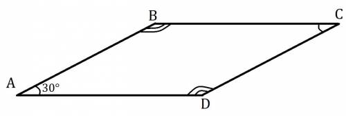Упараллелограмма abcd угол a равен 30 градусов. чему равно углы b, c, d?