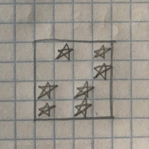 Дана таблица 4x4 клетки.вставьте семь звездочек в клетки так,чтобы при вычеркивании любых двух строк