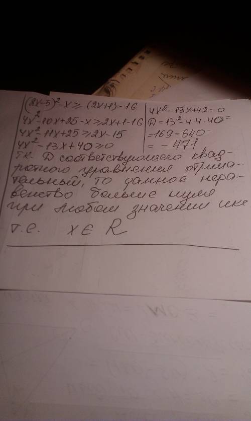 Решите неравенство. (2x-5)²-x≥(2x+1)-16