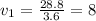 v_{1}= \frac{28.8}{3.6} =8