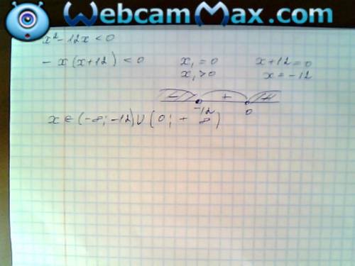 Решите методом интервала (х-1) (х+9)> или =0 -х^2-12х< 0