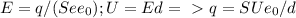 E=q/(See_0) ; U=Ed =\ \textgreater \ q=SUe_0/d