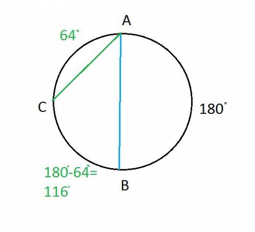 Найдите угол между диаметром ab некоторой окружности и хордой bc этой окружности если она стягивает