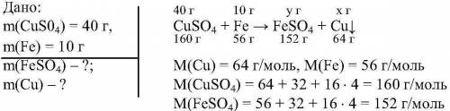 Враствор содержащий 40 грамм сульфата меди двухвалентной поместили железные опилки какие вещества об