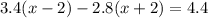 3.4(x-2)-2.8(x+2)=4.4