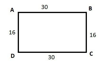 Две стороны прямоугольника abcd равны 16 и 30 найдите длину суммы ab и ad