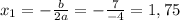 x_1=-\frac{b}{2a} =-\frac{7}{-4}=1,75