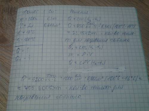 Валюминиевом чайнике массой 300г нагревается 2л воды от 16 до 100с . какое количество теплоты затрач